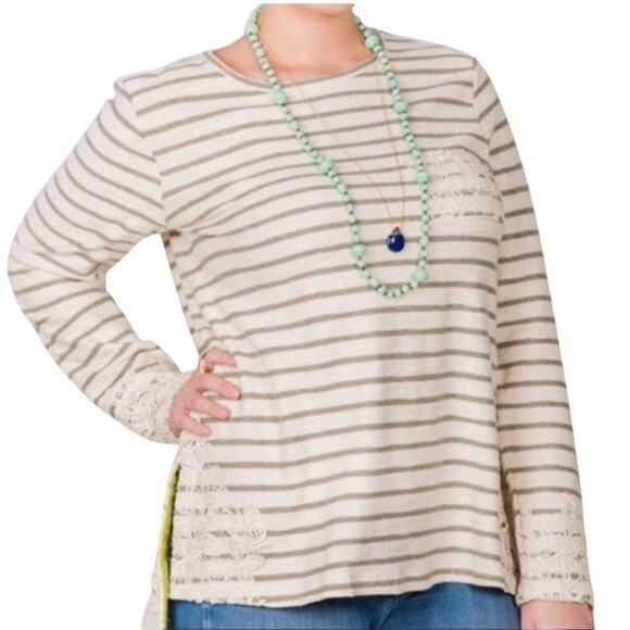 Matilda Jane Womens cream olive stripes lace longsleeve tunic top size small - Picture 1 of 6